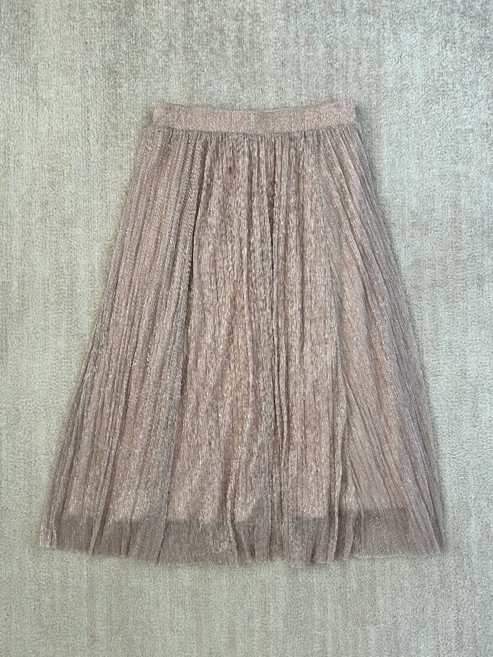 Anthropologie Maeve Pink Metallic Pleated Pull On Midi Skirt S